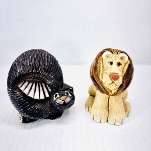 Artesania Rinconada LION And SKUNK Ceramic Clay Figures Lot Of 2 1980’s Vintage